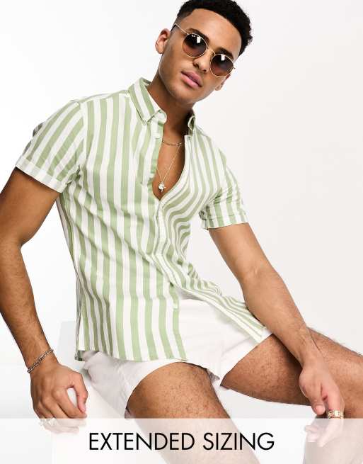ASOS DESIGN - Camicia Oxford slim elasticizzata verde salvia a righe