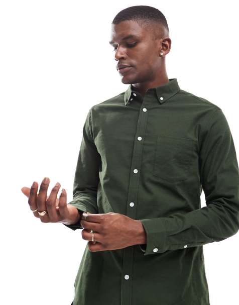 ASOS DESIGN - Camicia Oxford slim elasticizzata verde - view 1