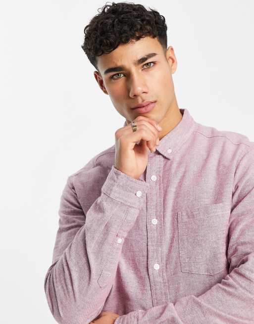ASOS DESIGN - Camicia Oxford slim in tessuto tinto in filo, colore bordeaux, 3 di 4