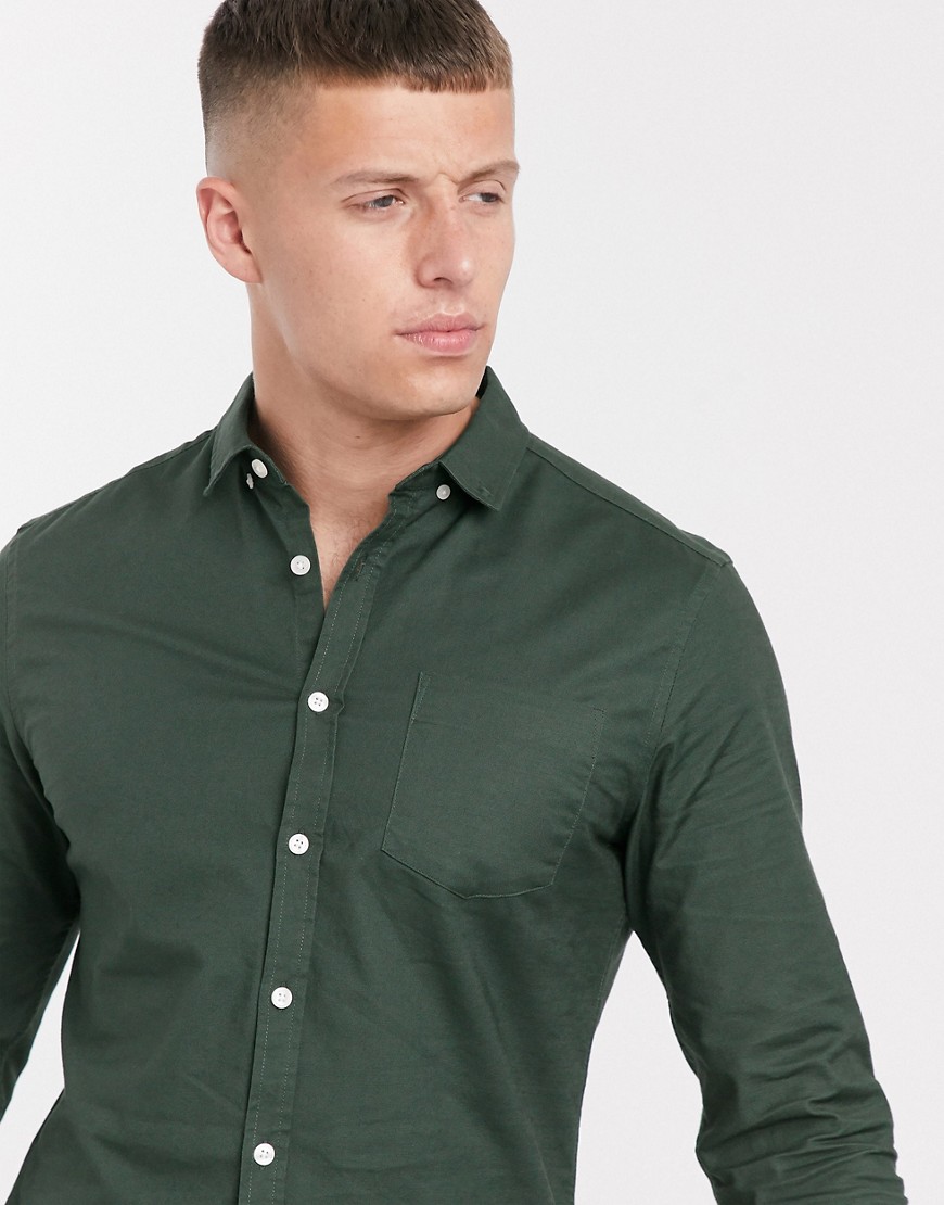 ASOS DESIGN - Camicia Oxford slim verde bosco
