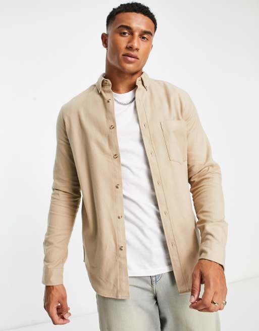 ASOS DESIGN - Camicia Oxford spazzolata colore neutro
