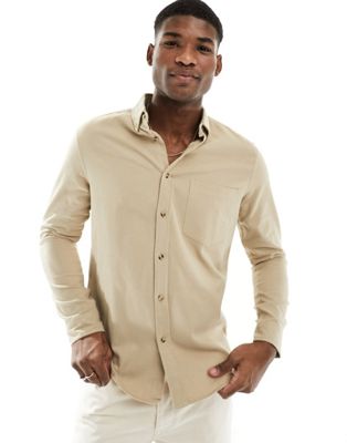 ASOS DESIGN brushed oxford shirt in neutral - ASOS Price Checker
