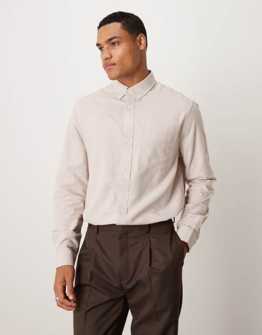 ASOS DESIGN - Camicia Oxford vestibilità classica color pietra