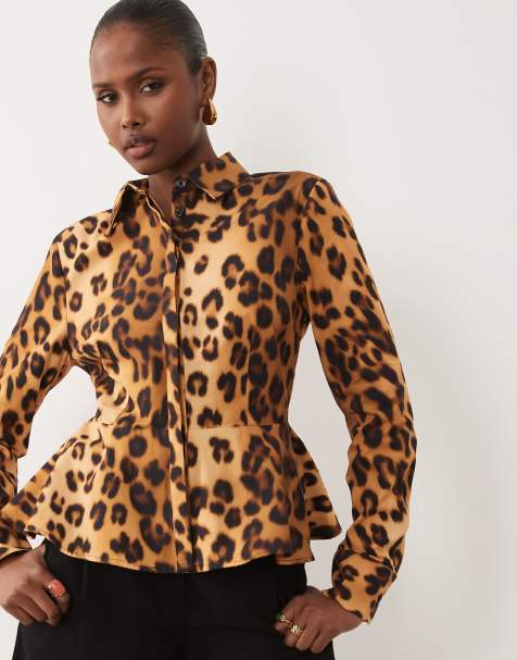 ASOS DESIGN - Camicia peplo stretta in cita con stampa leopardata - view 1