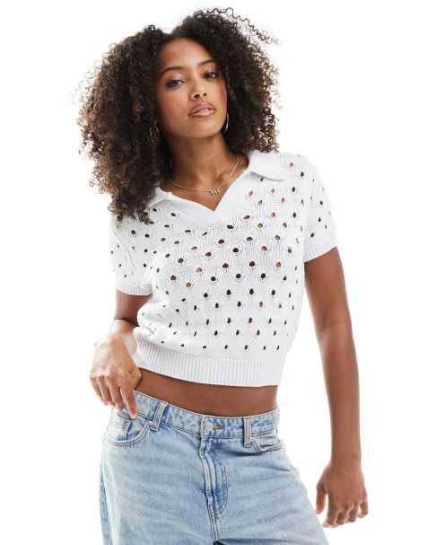 ASOS DESIGN - Camicia polo a maniche corte in maglia bianco ottico con cuciture - view 1
