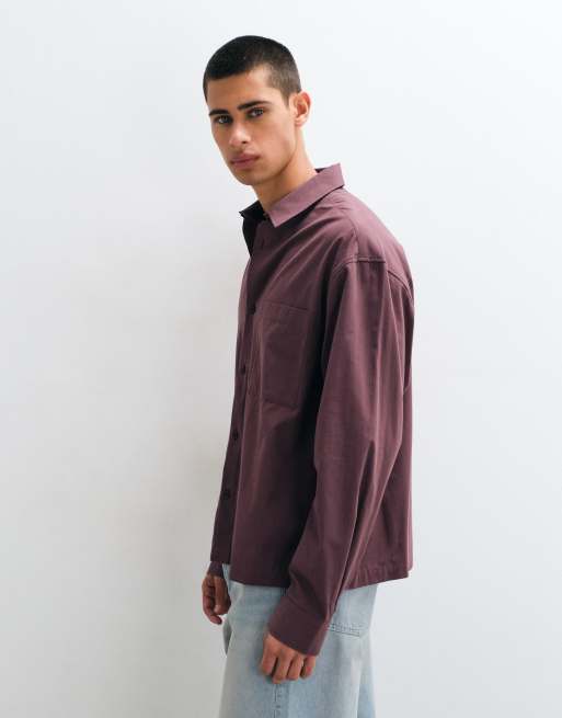 ASOS DESIGN camicia popeline squadrata oversize in malva, 5 di 10