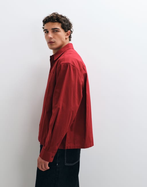 ASOS DESIGN camicia popeline squadrata oversize rossa, 4 di 5
