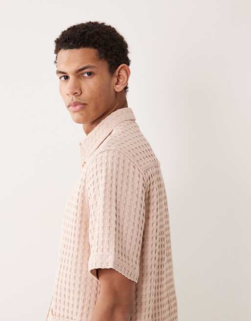 ASOS DESIGN - Camicia premium comoda rosa a nido d'ape, 4 di 5
