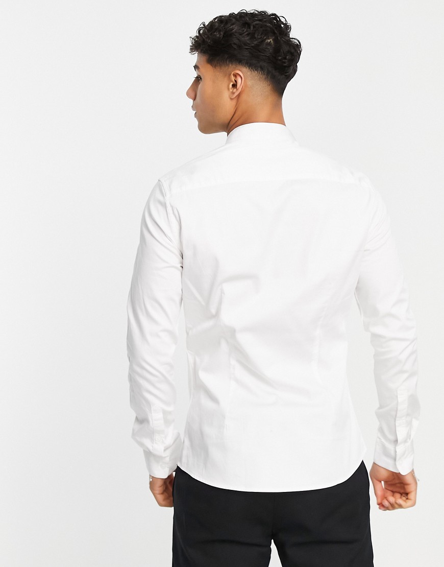 Camicia premium skinny in rasatello bianco con colletto alla coreana alto - ASOS DESIGN Camicia donna  - immagine3