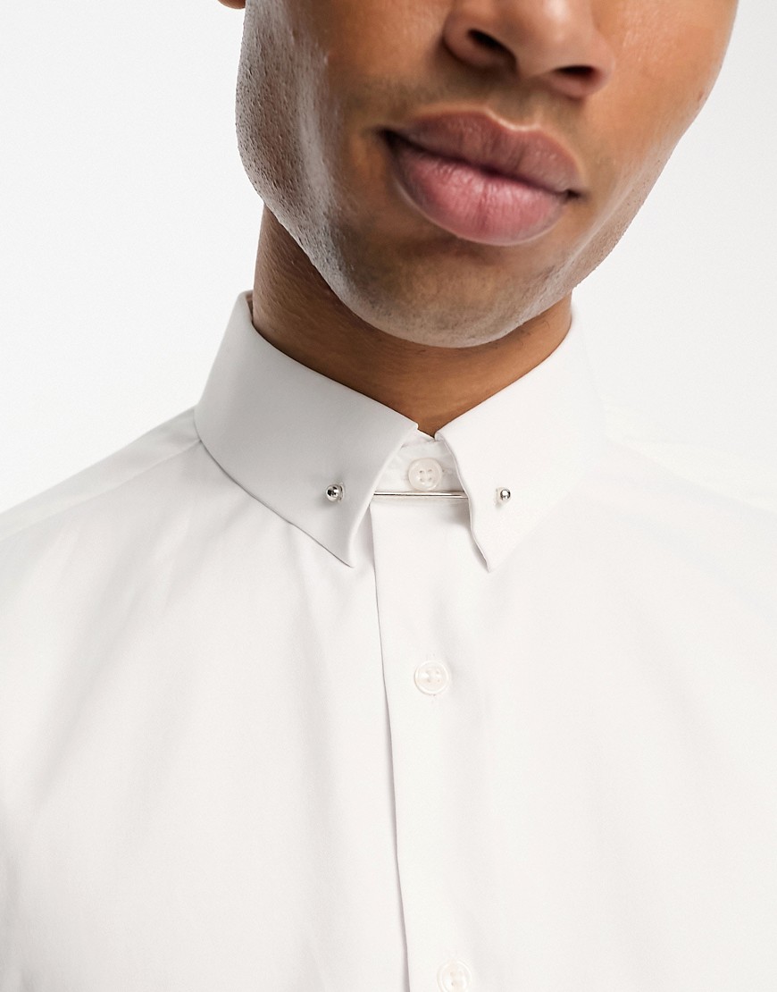 Camicia premium slim in rasatello bianco facile da stirare con barretta sul colletto - ASOS DESIGN Camicia donna  - immagine1