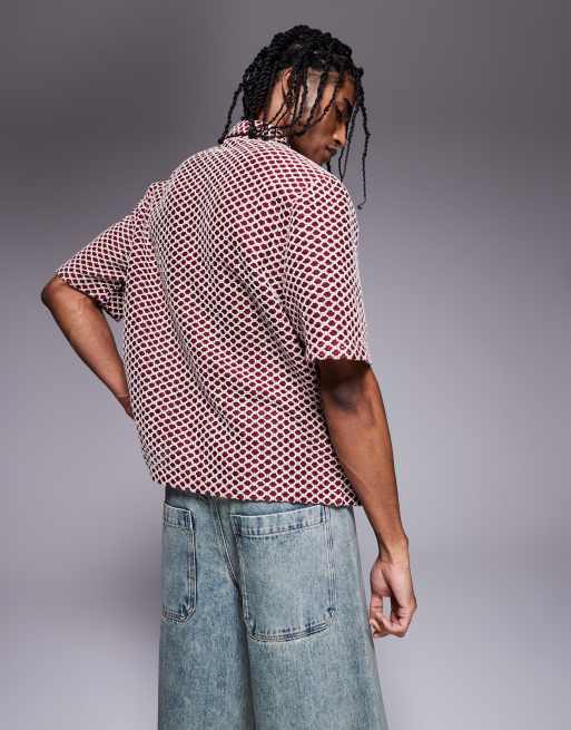 ASOS DESIGN - Camicia premium squadrata regular fit rossa e bianca testurizzata, 2 di 4