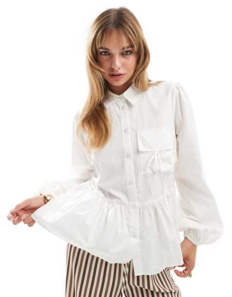ASOS DESIGN - Camicia punto smock bianca in popeline di cotone con tasche con laccetti - view 1