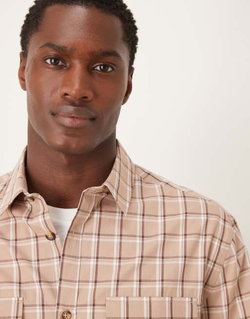 ASOS DESIGN - Camicia regular fit a quadri di colore neutro, 5 di 5