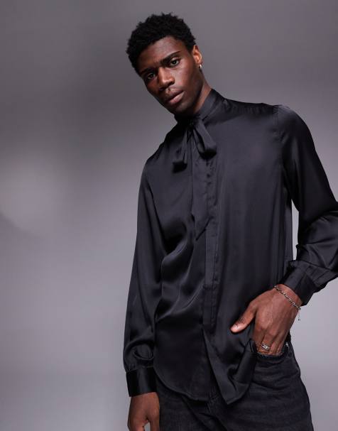 ASOS DESIGN - Camicia regular fit in raso con maniche a campana voluminose e laccio sul collo - view 1