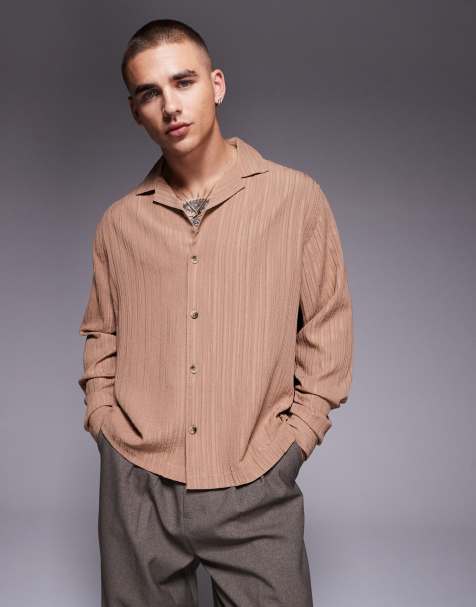 ASOS DESIGN - Camicia regular fit squadrata di colore neutro testurizzata - view 1