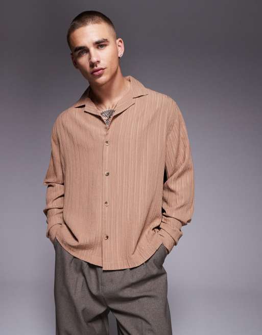 ASOS DESIGN - Camicia regular fit squadrata di colore neutro testurizzata