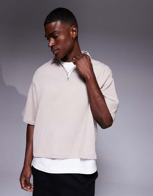ASOS DESIGN - Camicia regular fit squadrata plissé color fungo