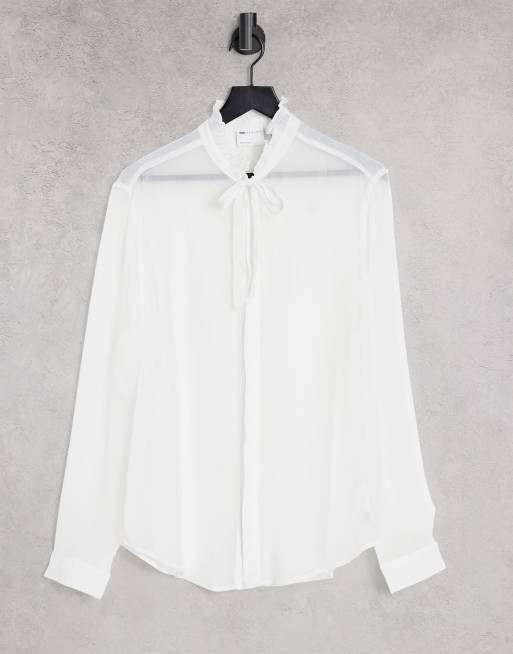 ASOS DESIGN - Camicia regular trasparente con scollo con volant e lacci