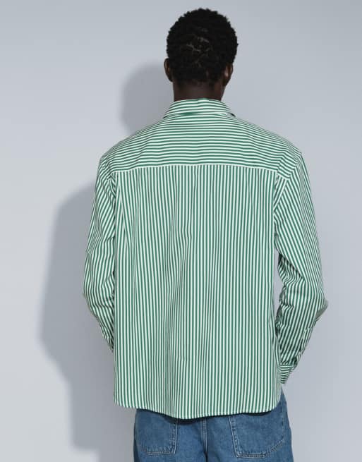 ASOS DESIGN camicia relaxed in popeline a righe verde, 3 di 7