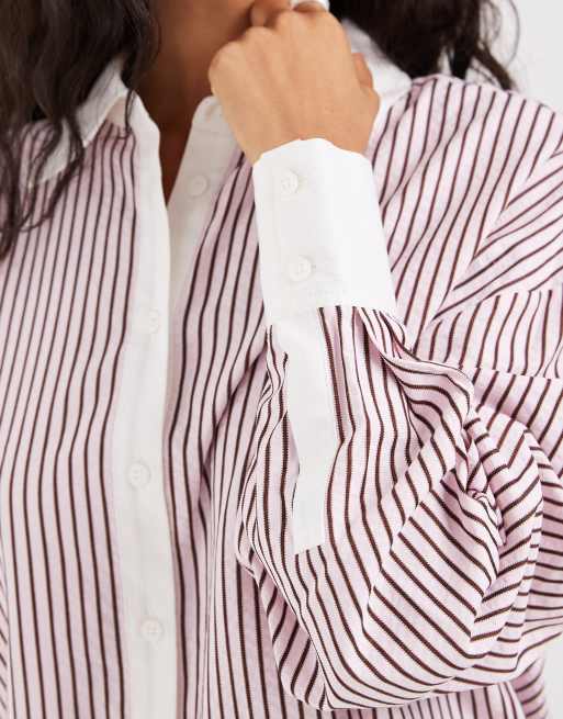 ASOS DESIGN - Camicia rosa a righe con bordi a contrasto in coordinato, 2 di 4