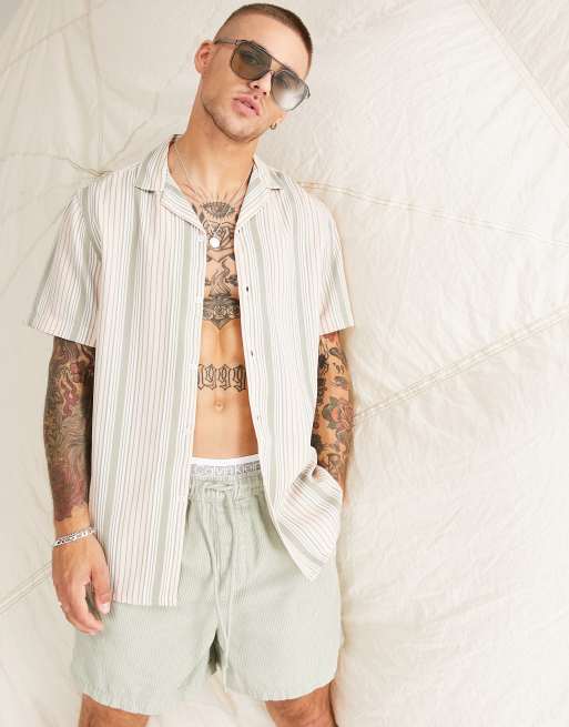 ASOS DESIGN - Camicia rosa a righe con rever in coordinato