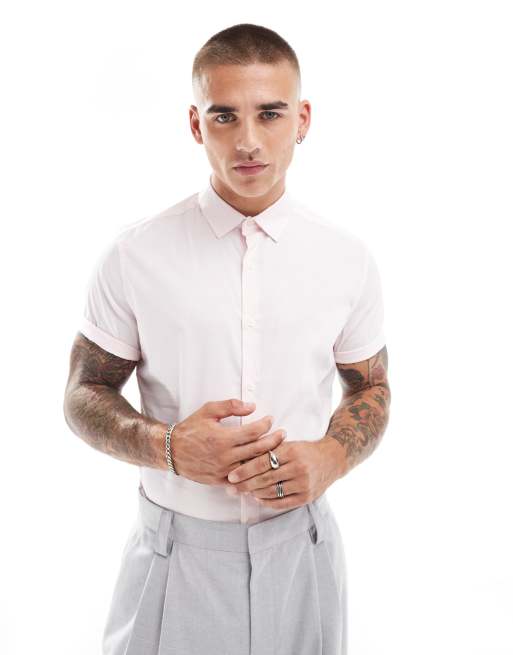 ASOS DESIGN - Camicia rosa chiaro slim elasticizzata