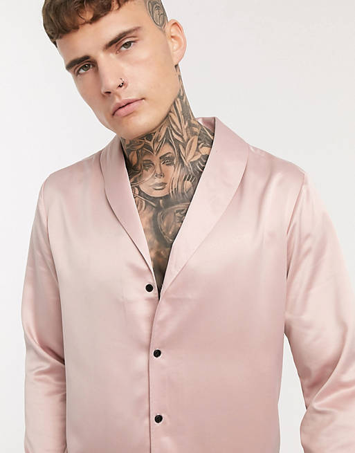 consonant Sideboard Alleviation ASOS DESIGN - Camicia rosa polvere con colletto sciallato vestibilità  classica | ASOS