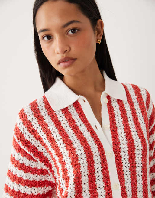 ASOS DESIGN - Camicia rossa fiammata a righe in coordinato, 3 di 4