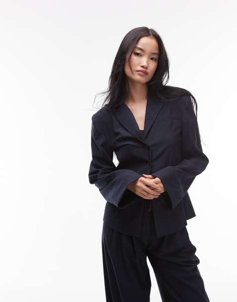ASOS DESIGN - Camicia sartoriale blu navy gessato con spalle imbottite - view 1