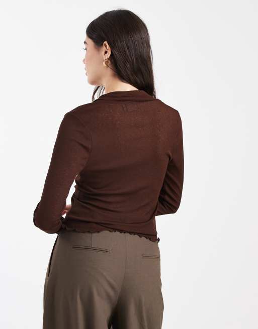 ASOS DESIGN - Camicia semitrasparente a maniche lunghe color cioccolato, 4 di 4