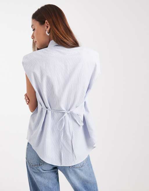ASOS DESIGN - Camicia senza maniche a righe arricciata e con spalline imbottite, 4 di 4