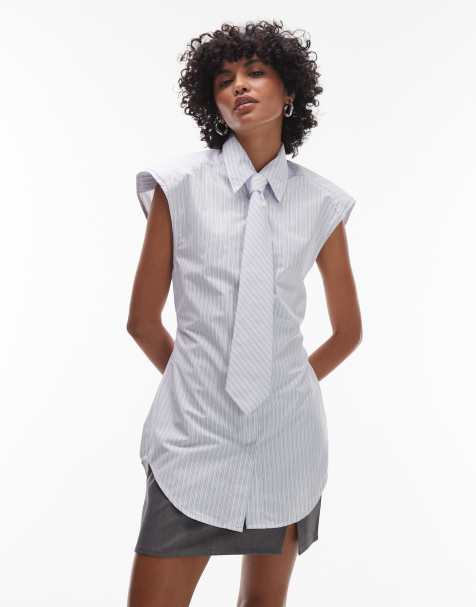 ASOS DESIGN - Camicia senza maniche blu a righe con spalline imbottite e cravatta - view 1