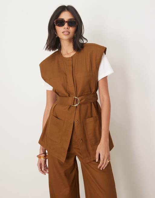 ASOS DESIGN - Camicia senza maniche color cuoio in coordinato 