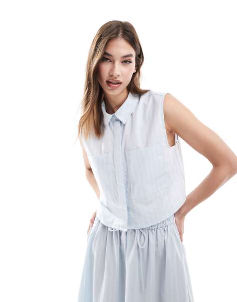 ASOS DESIGN - Camicia senza maniche corta a righe bianche e blu - view 1