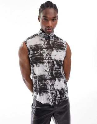 ASOS DESIGN regular sheer sleeveless shirt in snake print grey  - ASOS Price Checker