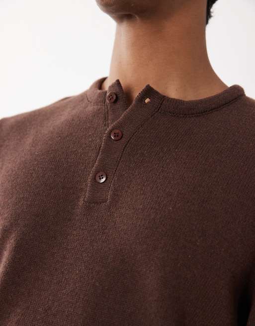 ASOS DESIGN - Camicia serafino marrone in coordinato, 4 di 5