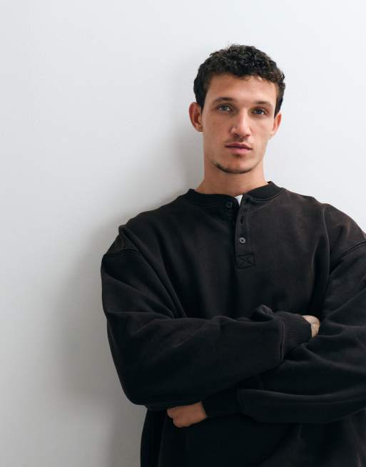 ASOS DESIGN - Camicia serafino oversize premium pesante lavaggio nero, 3 di 5