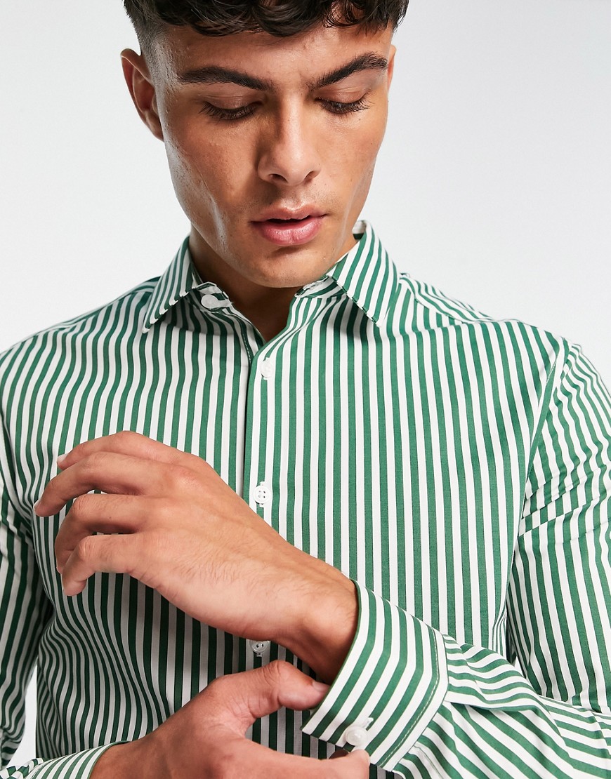 Camicia skinny a righe verde scuro - ASOS DESIGN Camicia donna  - immagine1