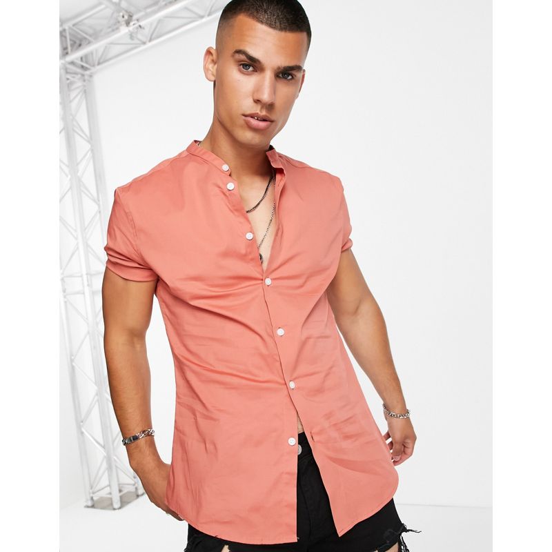Camicie Camicie tinta unita DESIGN - Camicia skinny con collo serafino arancione