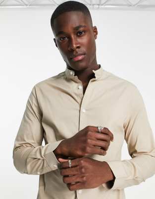 Camicia skinny con collo serafino color pietra-Neutro - ASOS DESIGN Camicia donna  - immagine1