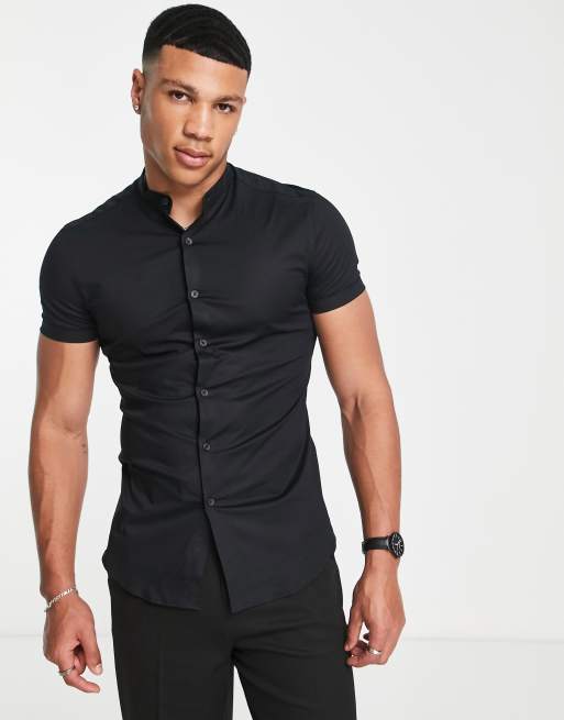 ASOS DESIGN - Camicia skinny con collo serafino nera