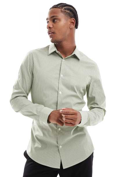 ASOS DESIGN - Camicia skinny fit kaki a righe - view 1