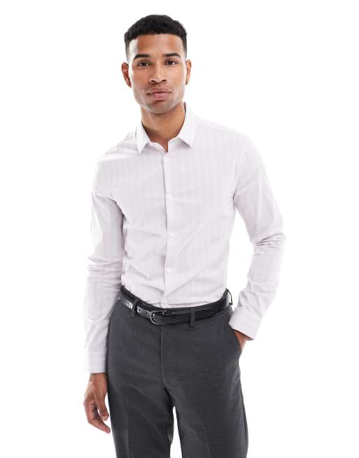 ASOS DESIGN - Camicia skinny fit lilla a righe