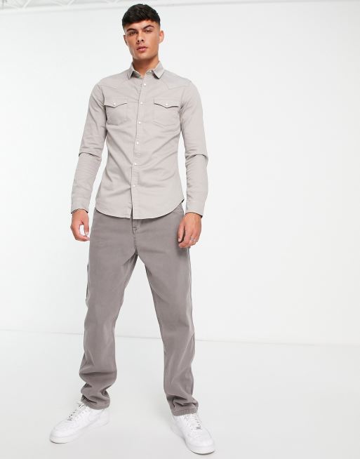 ASOS DESIGN - Camicia skinny in denim color talpa, 3 di 4