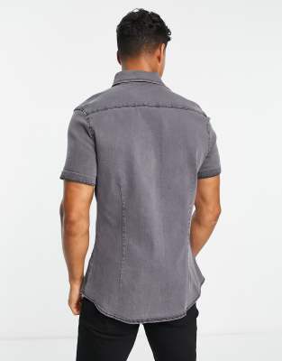 Camicia skinny in denim nero slavato-Grigio - ASOS DESIGN Camicia donna  - immagine2