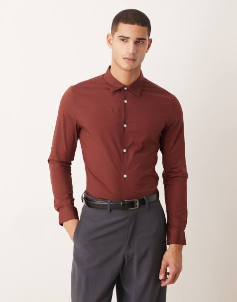ASOS DESIGN - Camicia skinny in popeline bordeaux - view 1