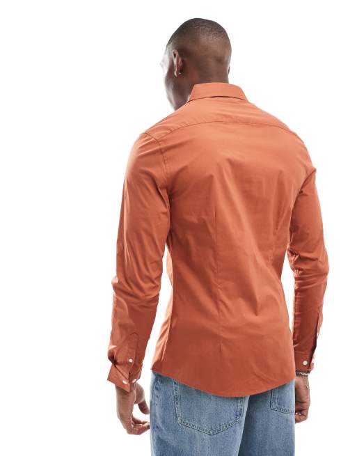  ASOS DESIGN - Camicia skinny in popeline color tabacco con colletto quadrato, 4 di 4