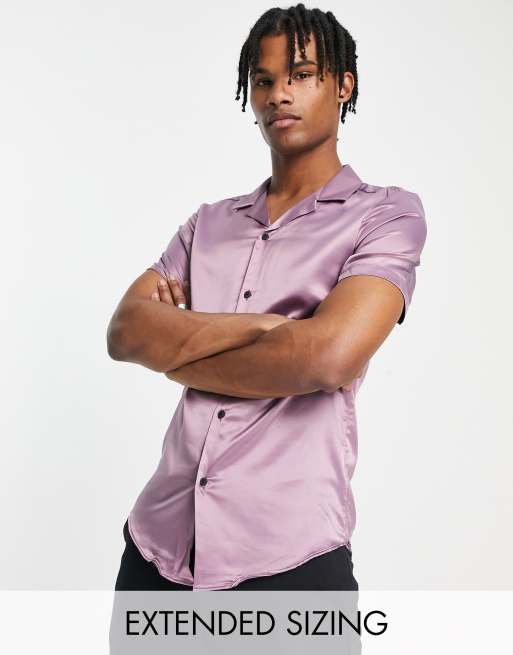 Asos Uomo Abbigliamento Camicie Camicie a maniche corte Camicia skinny in raso color uva 