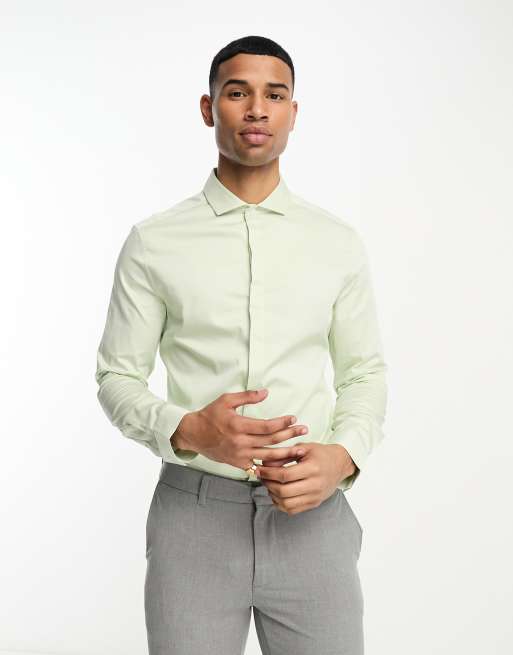 ASOS DESIGN Camicia skinny in raso verde chiaro con colletto