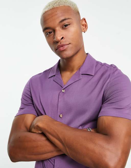 ASOS DESIGN - Camicia skinny in viscosa color uva con colletto con rever